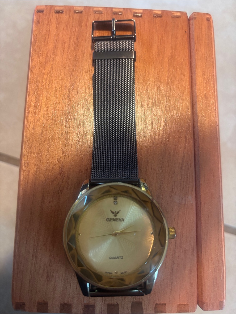 Geneva Gold Dial with Black Mesh Strap Men's Watch